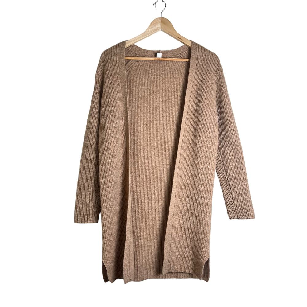 J. Crew Factory Long Open-Front Ribbed Cardigan in Camel